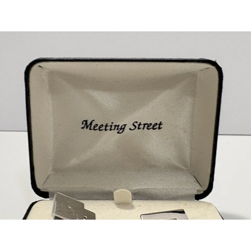 Meeting Street Cuff Link Set Vintage Engravable Silver Tone Original Case Box
